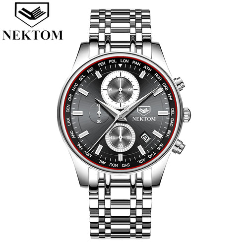 NEKTOM Men Watch Chronograph Sport Watches Top Brand Luxury Waterproof Full Steel Quartz Gold Clock  Relogio Masculino Naviforce
