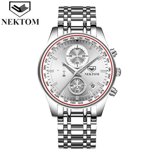 NEKTOM Men Watch Chronograph Sport Watches Top Brand Luxury Waterproof Full Steel Quartz Gold Clock  Relogio Masculino Naviforce