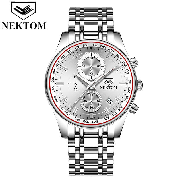 NEKTOM Men Watch Chronograph Sport Watches Top Brand Luxury Waterproof Full Steel Quartz Gold Clock  Relogio Masculino Naviforce
