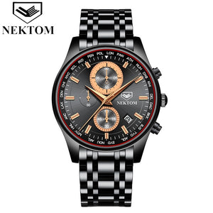 NEKTOM Men Watch Chronograph Sport Watches Top Brand Luxury Waterproof Full Steel Quartz Gold Clock  Relogio Masculino Naviforce